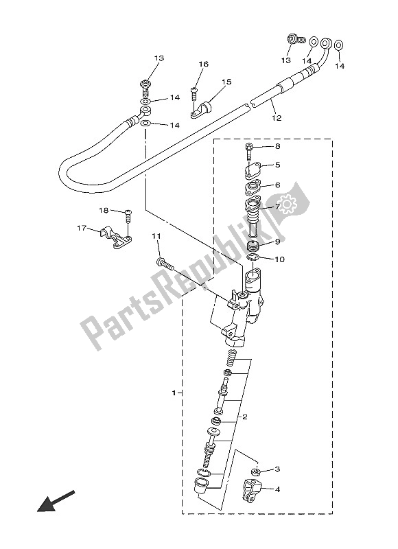 All parts for the Rear Master Cylinder of the Yamaha YZ 450F 60 TH Anniversary 2016