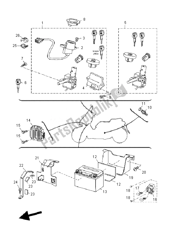 All parts for the Electrical 1 of the Yamaha YP 250R X MAX 2010