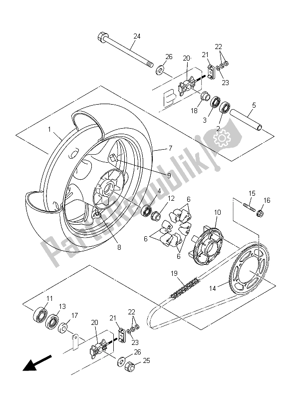 Todas as partes de Roda Traseira do Yamaha XJ6N 600 2015