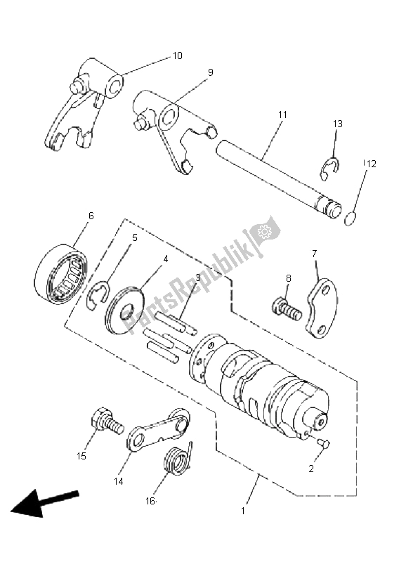 All parts for the Shift Cam & Fork of the Yamaha YFM 80 Badger 2001