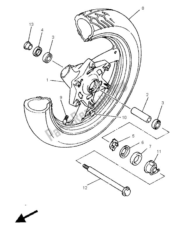 All parts for the Front Wheel of the Yamaha XJ 600S 1995
