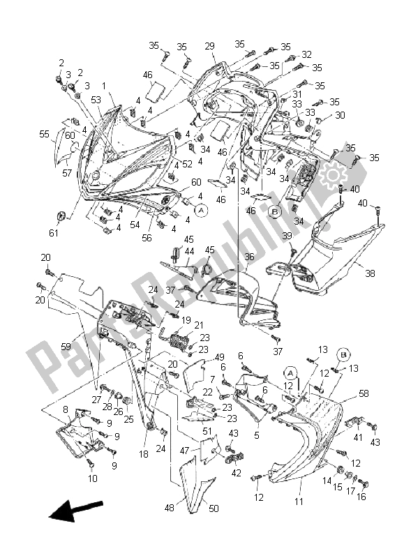 All parts for the Leg Shield of the Yamaha T 135 FI Crypton X 2011