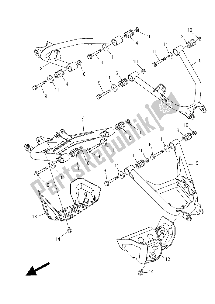 Alle onderdelen voor de Achterste Arm van de Yamaha YXC 700E Viking VI EPS 2015