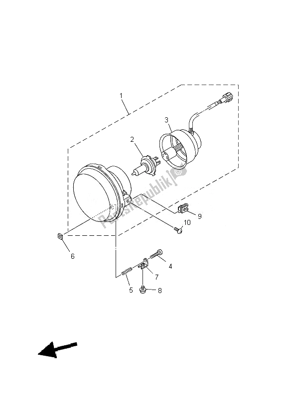 All parts for the Headlight of the Yamaha YFM 550F Grizzly FI 4X4 2010