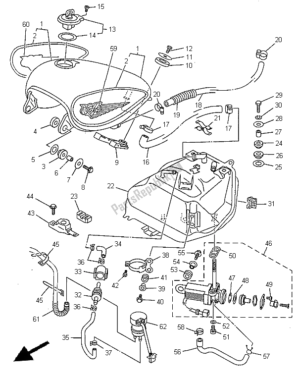 All parts for the Fuel Tank of the Yamaha XV 535 Virago 1999