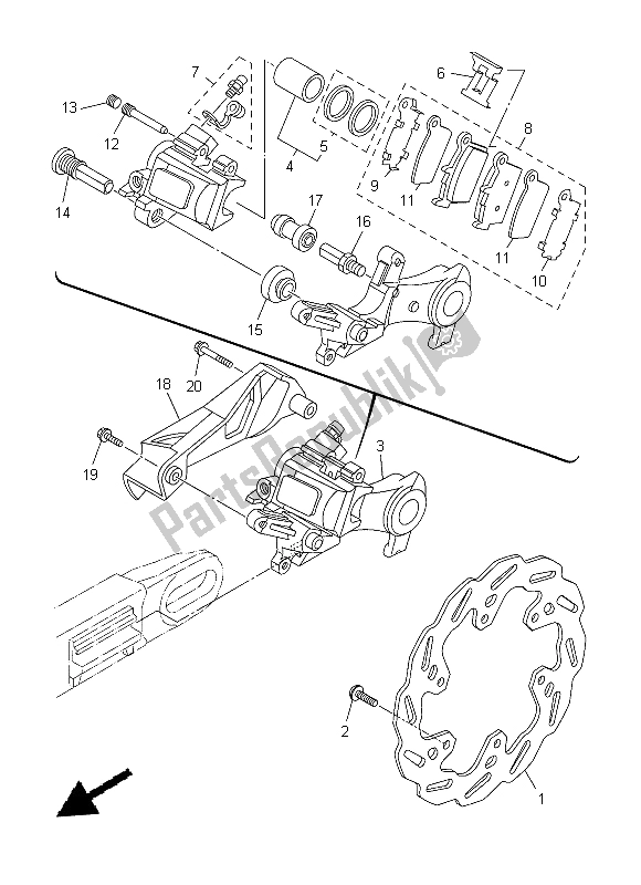 All parts for the Rear Brake Caliper of the Yamaha WR 250R 2015