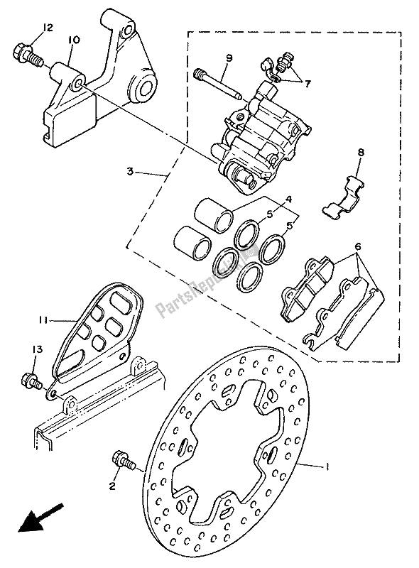 All parts for the Rear Brake Caliper of the Yamaha XTZ 750 Supertenere 1993