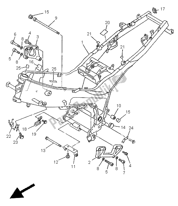 All parts for the Frame of the Yamaha TDM 850 1996