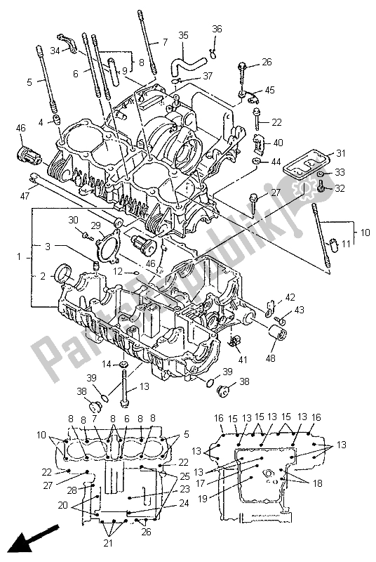 All parts for the Crankcase of the Yamaha XJR 1200 SP 1998