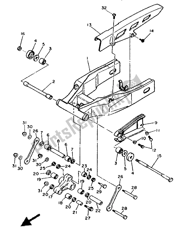 All parts for the Rear Arm of the Yamaha FZR 600 Genesis 1992