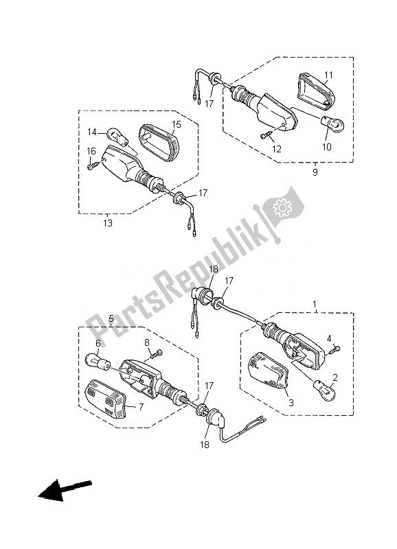 All parts for the Flasher Light of the Yamaha XJR 1300 2010