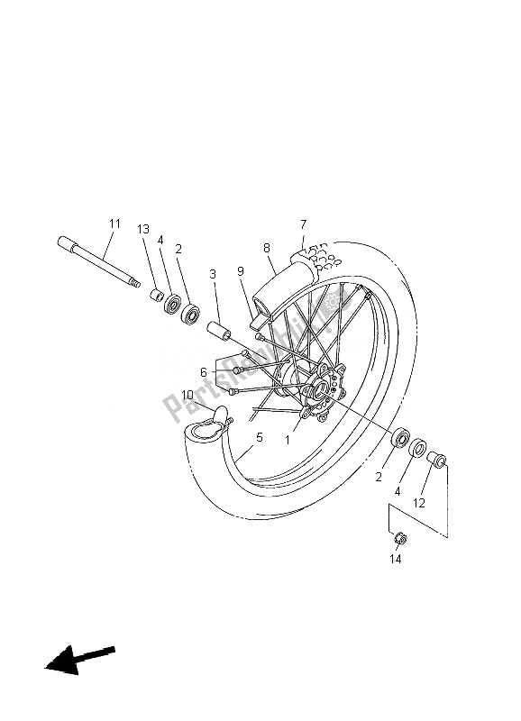 All parts for the Front Wheel of the Yamaha YZ 250F 2007