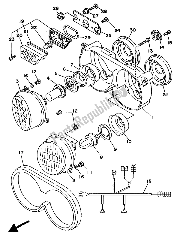 All parts for the Headlight of the Yamaha TDM 850 1992