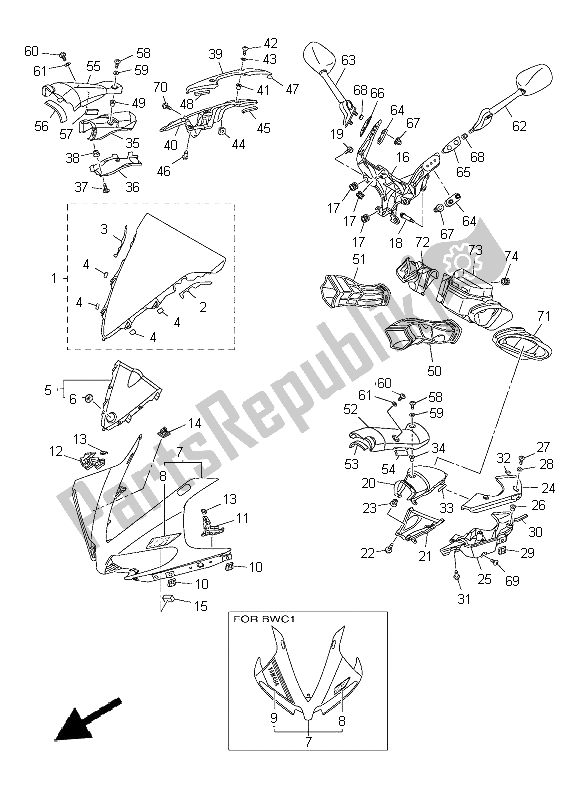 Todas as partes de Capota 1 do Yamaha YZF R1 1000 2014