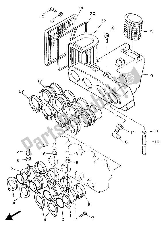 All parts for the Intake of the Yamaha XJ 900F 1987