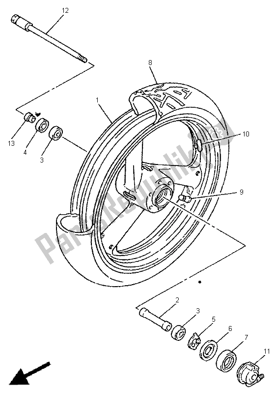 Alle onderdelen voor de Voorwiel van de Yamaha YZF 1000R Thunderrace 1998