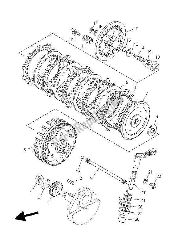 All parts for the Clutch of the Yamaha TW 125 2004