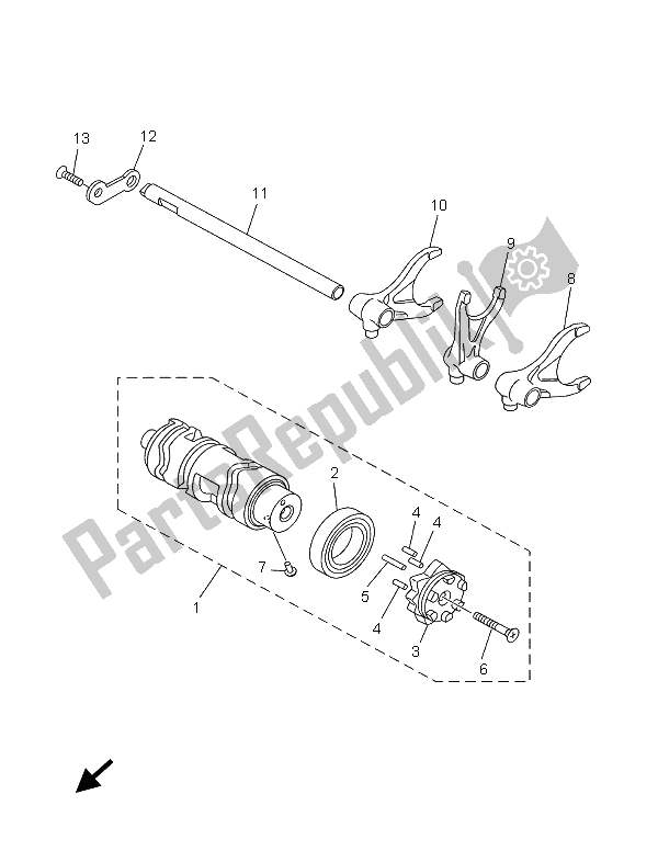 Alle onderdelen voor de Schakelnok & Vork van de Yamaha BT 1100 Bulldog 2005