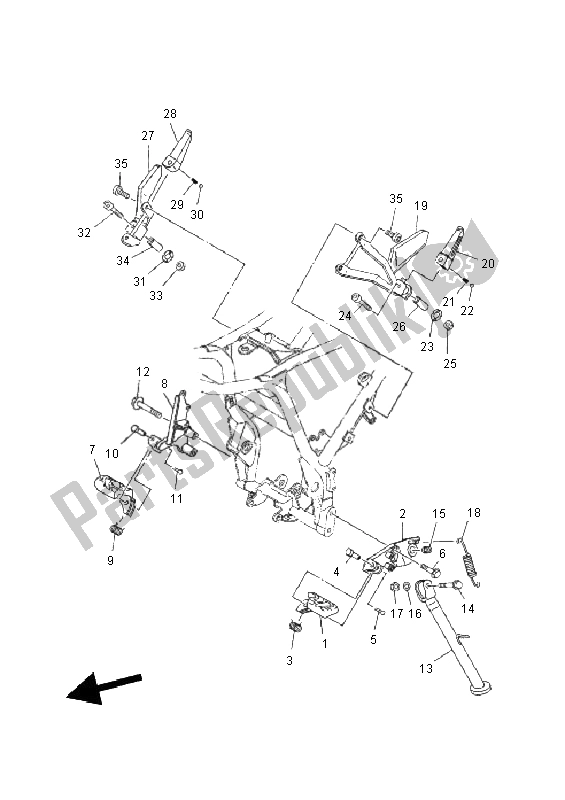 All parts for the Stand & Footrest of the Yamaha XT 660R 2011