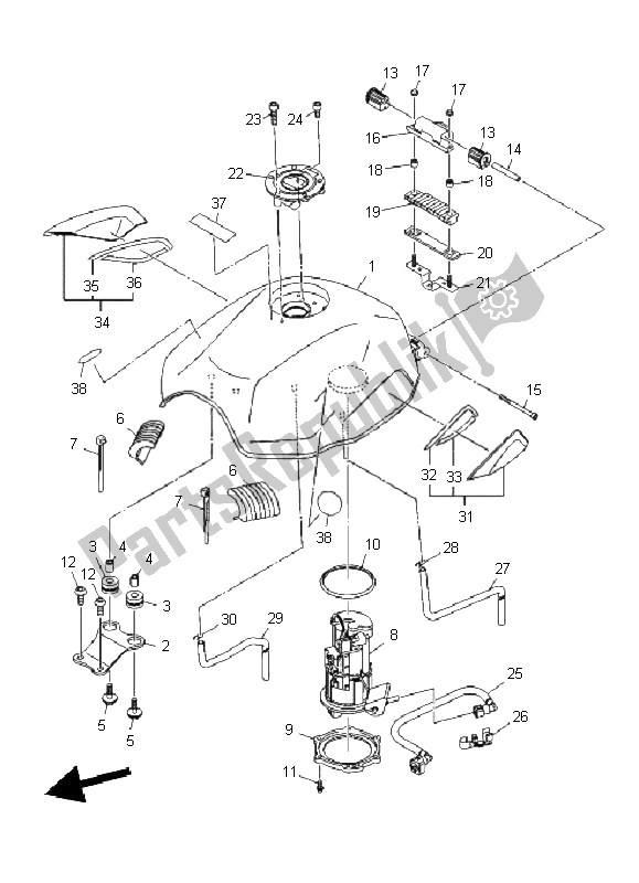 All parts for the Fuel Tank of the Yamaha XJ6S 600 2011