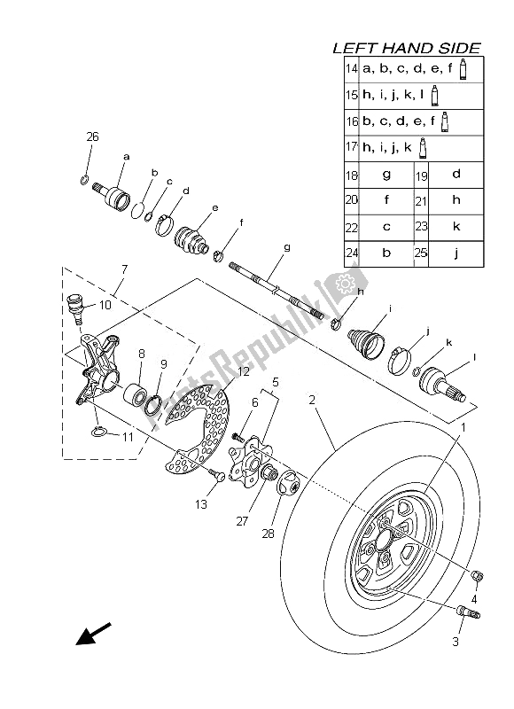 Tutte le parti per il Ruota Anteriore del Yamaha YFM 700 GPD Grizzly 4X4 2013