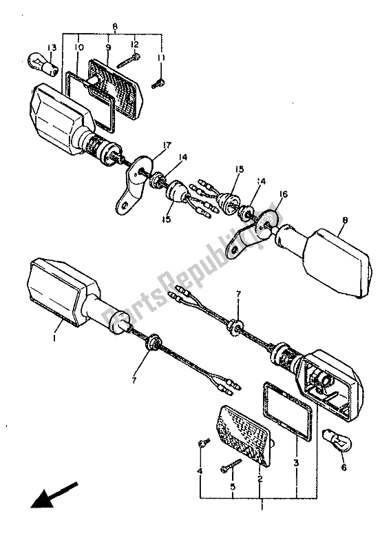 All parts for the Flasher Light of the Yamaha XT 600 1986
