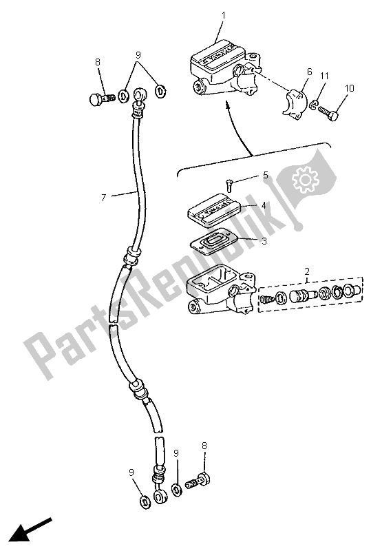 All parts for the Front Master Cylinder (up Handle) of the Yamaha XV 535 S Virago 1996