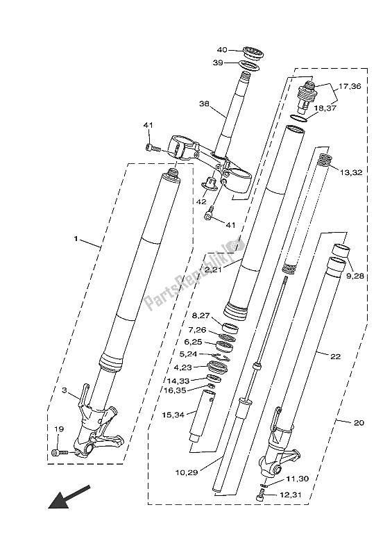 All parts for the Front Fork of the Yamaha MT 09A 900 2016