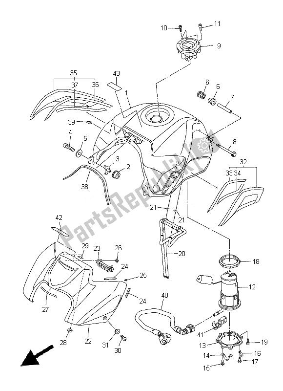 All parts for the Fuel Tank of the Yamaha FZ8 S 800 2014