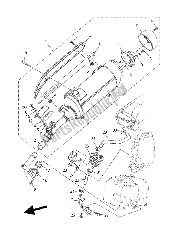 All parts for the Exhaust of the Yamaha YP 400A Majesty 2010