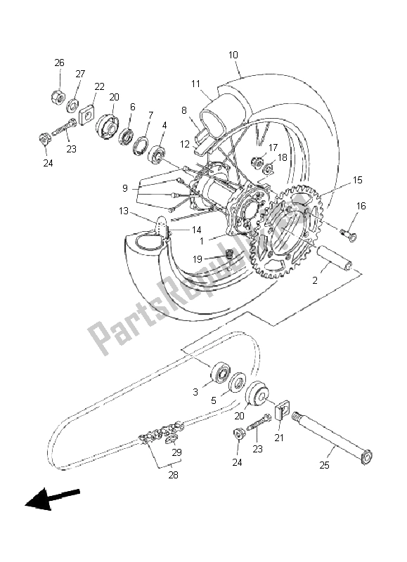 All parts for the Rear Wheel of the Yamaha YZ 250 2011