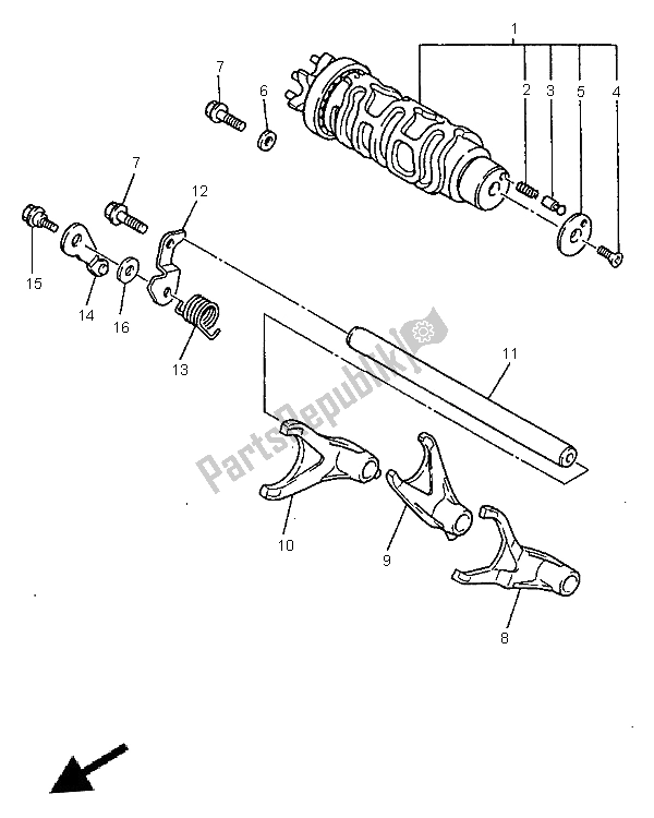 All parts for the Shift Cam & Fork of the Yamaha YZF 1000R Thunderace 1997