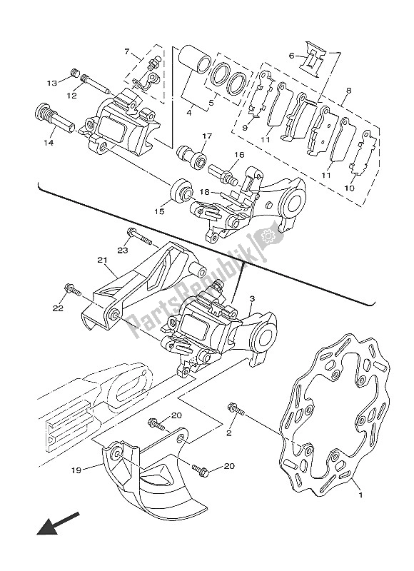Wszystkie części do Zacisk Hamulca Tylnego Yamaha YZ 125 2016