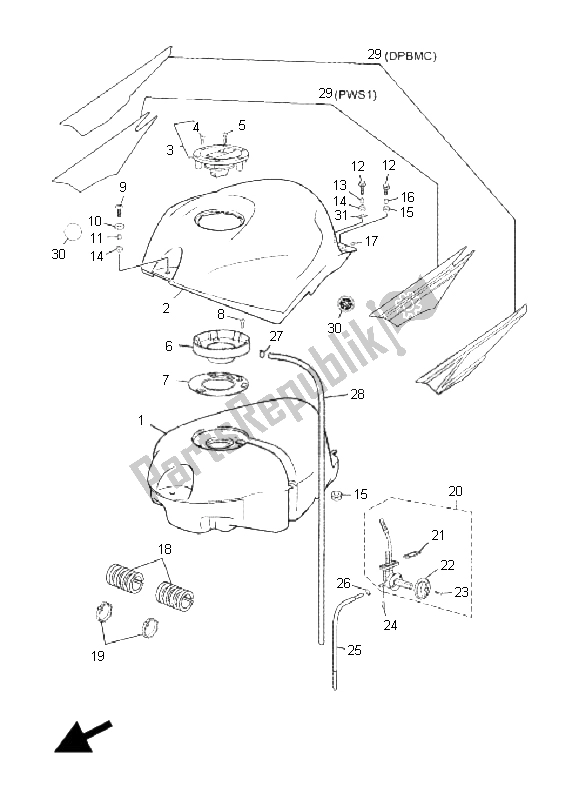 All parts for the Fuel Tank of the Yamaha TZR 50 2008