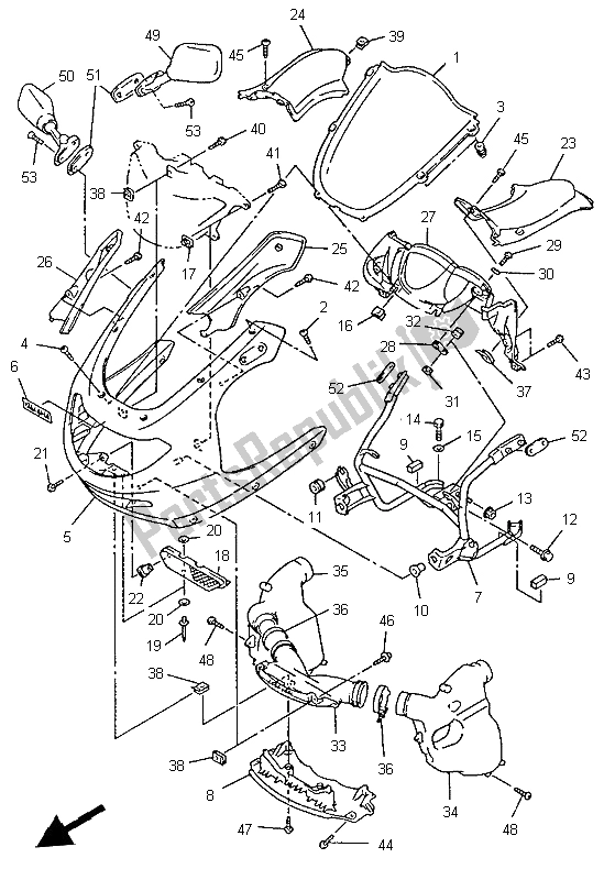 Todas las partes para Carenado 1 de Yamaha YZF 600R Thundercat 1997