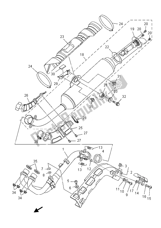 Toutes les pièces pour le échappement du Yamaha YFM 550 FGD Grizzly 4X4 2013