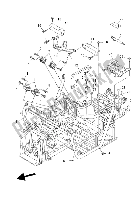 All parts for the Frame of the Yamaha YXR 700F Rhino 2011