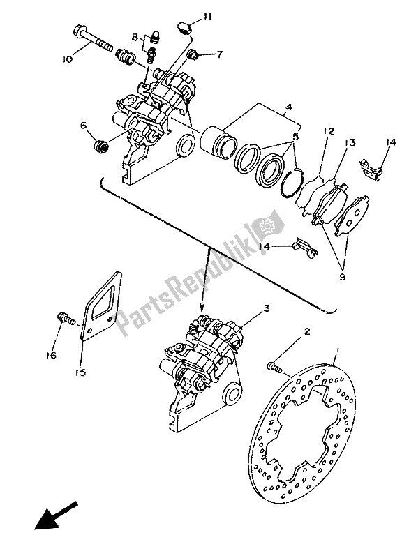 All parts for the Rear Brake Caliper of the Yamaha TDR 125 1993