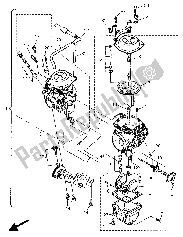 Toutes les pièces pour le Carburateur 2 (pour Che) du Yamaha XV 1100 Virago 1996