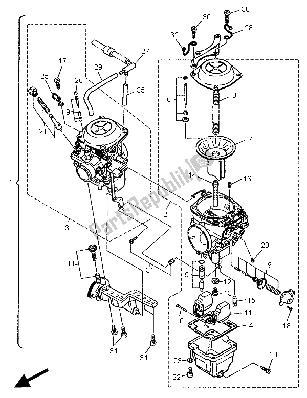 Toutes les pièces pour le Carburateur 2 (pour Che) du Yamaha XV 1100 Virago 1996