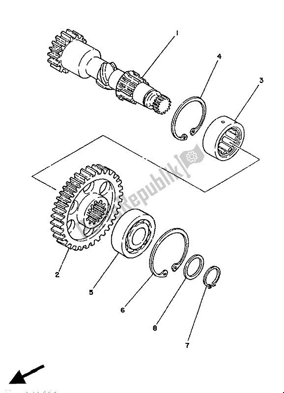 All parts for the Counter Shaft of the Yamaha TZ 250S 1986