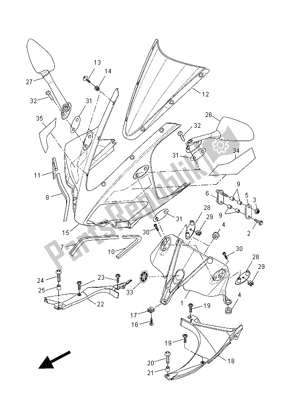 Alle onderdelen voor de Motorkap 2 van de Yamaha YZF R 125 2012