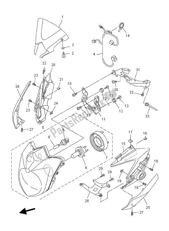 All parts for the Headlight of the Yamaha FZ8 N 800 2012