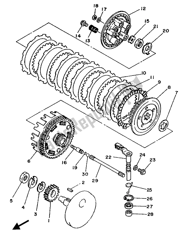 All parts for the Clutch of the Yamaha XT 350 1987