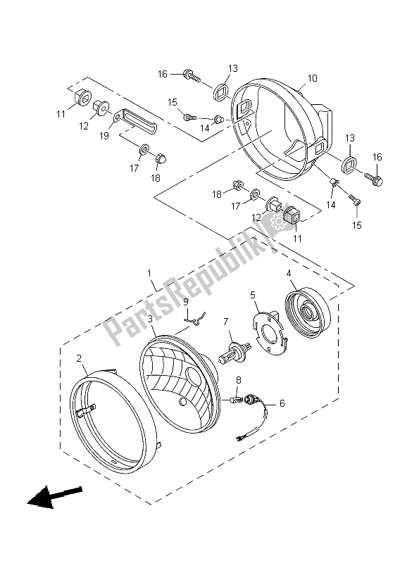 All parts for the Headlight of the Yamaha YBR 250 2009