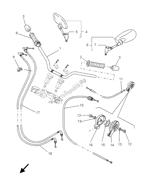 Todas las partes para Manija De Dirección Y Cable de Yamaha BT 1100 Bulldog 2005