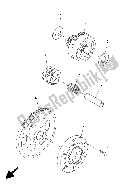 Alle onderdelen voor de Starterkoppeling van de Yamaha WR 450F 2005