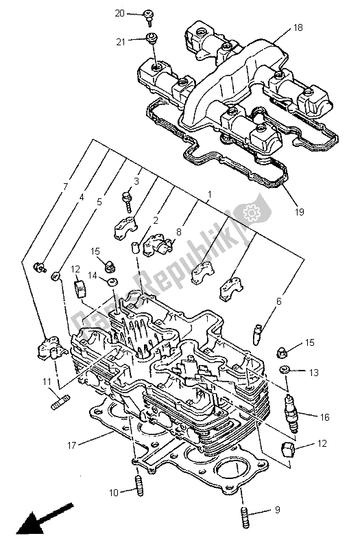 Todas as partes de Cabeça De Cilindro do Yamaha XJR 1200 1998