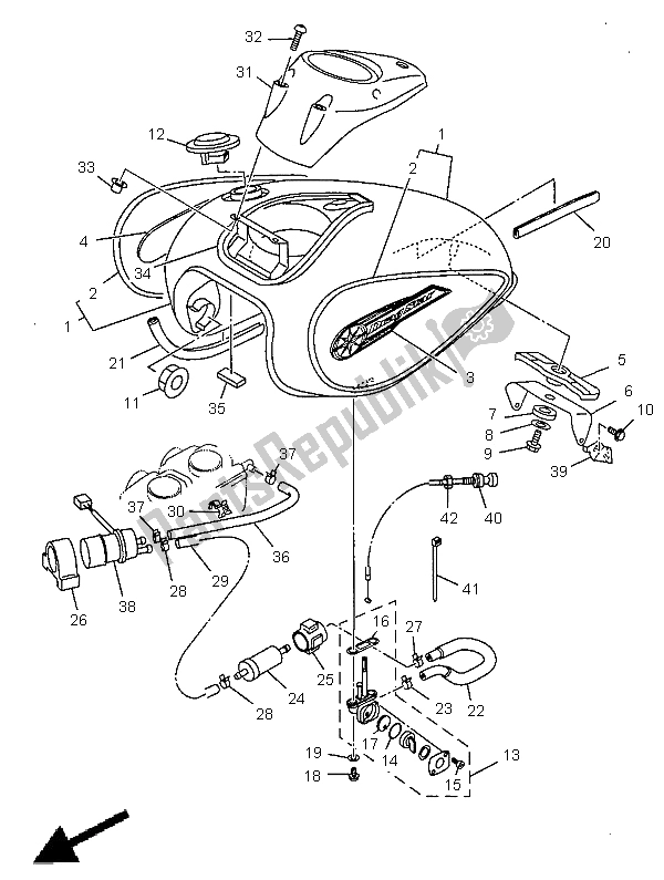 Todas las partes para Depósito De Combustible de Yamaha XVS 650 Dragstar 1998