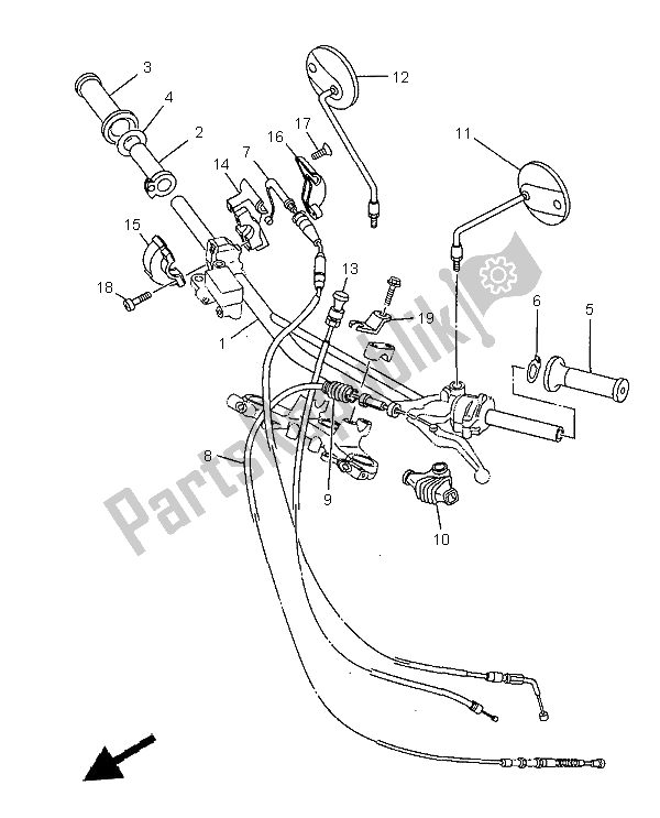 All parts for the Steering Handle & Cable of the Yamaha TW 125 1999